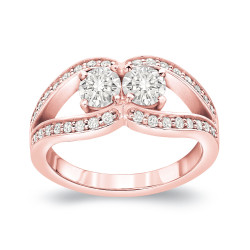 Gold 1ct TDW 2-Stone Round Cut Diamond Engagement Ring - Handcrafted By Name My Rings™