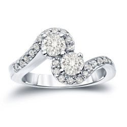 Gold 1ct TDW 2-Stone Round Diamond Engagement Ring - Handcrafted By Name My Rings™