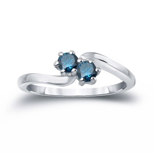 Gold 1ct TDW 2-stone Round-cut Blue Diamond Engagement Ring - Handcrafted By Name My Rings™