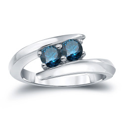 Gold 1ct TDW 2-stone Round-cut Blue Diamond Engagement Ring - Handcrafted By Name My Rings™