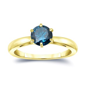 Gold 1ct TDW 6-Prong Round Cut Blue Diamond Solitaire Engagement Ring - Handcrafted By Name My Rings™