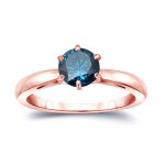 Gold 1ct TDW 6-Prong Round Cut Blue Diamond Solitaire Engagement Ring - Handcrafted By Name My Rings™