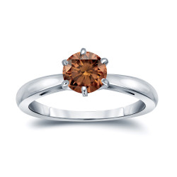 Gold 1ct TDW 6-Prong Round Cut Brown Diamond Solitaire Engagement Ring - Handcrafted By Name My Rings™