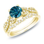 Gold 1ct TDW Blue Diamond Braided Bridal Ring Set - Handcrafted By Name My Rings™