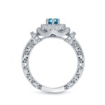 Gold 1ct TDW Blue Round Diamond Engagement Ring - Handcrafted By Name My Rings™