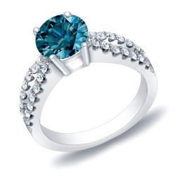 Gold 1ct TDW Blue Round Diamond Engagement Ring - Handcrafted By Name My Rings™