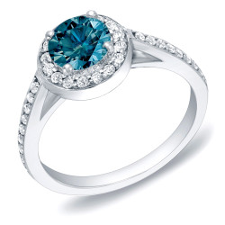 Gold 1ct TDW Blue Round Diamond Engagement Ring - Handcrafted By Name My Rings™