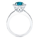 Gold 1ct TDW Blue Round Diamond Halo Engagement Ring - Handcrafted By Name My Rings™
