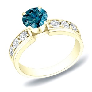 Gold 1ct TDW Blue Round Diamond Ring - Handcrafted By Name My Rings™