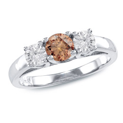 Gold 1ct TDW Brown Round Diamond 3-stone Ring - Handcrafted By Name My Rings™