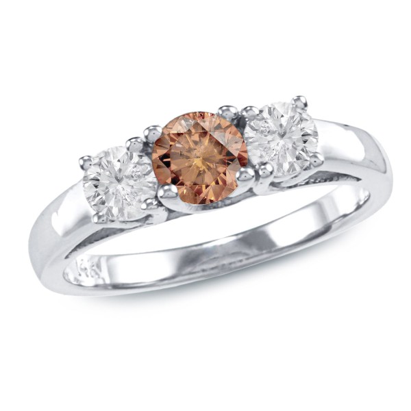 Gold 1ct TDW Brown Round Diamond 3-stone Ring - Handcrafted By Name My Rings™