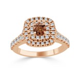 Gold 1ct TDW Brown Round Diamond Double Halo Engagement Ring - Handcrafted By Name My Rings™