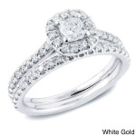 Gold 1ct TDW Certified Cushion-Cut Diamond Halo Engagement Ring Set - Handcrafted By Name My Rings™