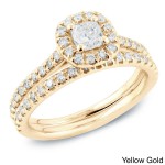 Gold 1ct TDW Certified Cushion-Cut Diamond Halo Engagement Ring Set - Handcrafted By Name My Rings™
