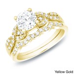 Gold 1ct TDW Certified Diamond Braided Engagement Ring Set - Handcrafted By Name My Rings™