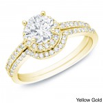 Gold 1ct TDW Certified Diamond Bridal Ring Set - Handcrafted By Name My Rings™