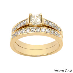 Gold 1ct TDW Certified Princess-cut Diamond Bridal Ring Set - Handcrafted By Name My Rings™