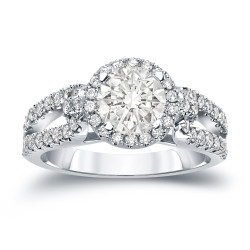 Gold 1ct TDW Certified Round Cut Diamond Halo Engagement Ring - Handcrafted By Name My Rings™