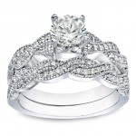 Gold 1ct TDW Certified Round Diamond Bridal Ring Set - Handcrafted By Name My Rings™