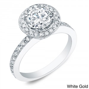 Gold 1ct TDW Certified Round Diamond Halo Engagement Ring - Handcrafted By Name My Rings™