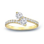 Gold 1ct TDW Diamond 3-Prong 2-Stone Engagement Ring - Handcrafted By Name My Rings™