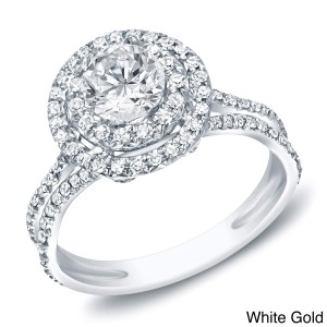 Gold 1ct TDW Diamond Double Halo Engagement Ring - Handcrafted By Name My Rings™
