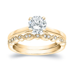 Gold 1ct TDW Diamond Vintage Style Wedding Ring Sets - Handcrafted By Name My Rings™