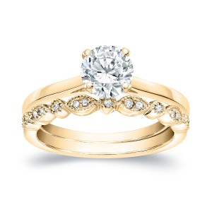 Gold 1ct TDW Diamond Vintage Style Wedding Ring Sets - Handcrafted By Name My Rings™