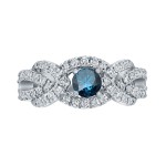 Gold 1ct TDW Halo Blue and White Diamond Engagement Ring - Handcrafted By Name My Rings™