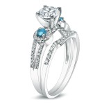 Gold 1ct TDW Round Blue Diamond Bridal Ring Set - Handcrafted By Name My Rings™