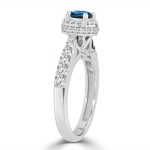 Gold 1ct TDW Round Blue Diamond Halo Engagement Ring - Handcrafted By Name My Rings™