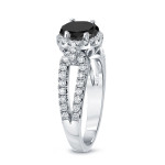 Gold 1ct TDW Round Cut Black Diamond Halo Engagement Ring - Handcrafted By Name My Rings™