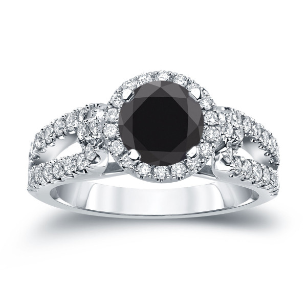 Gold 1ct TDW Round Cut Black Diamond Halo Engagement Ring - Handcrafted By Name My Rings™