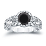 Gold 1ct TDW Round Cut Black Diamond Halo Engagement Ring - Handcrafted By Name My Rings™