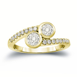 Gold 1ct TDW Round Cut Diamond 2-Stone Engagement Ring - Handcrafted By Name My Rings™