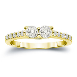 Gold 1ct TDW Round Cut Diamond 2-Stone Engagement Ring - Handcrafted By Name My Rings™