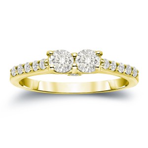 Gold 1ct TDW Round Cut Diamond 2-Stone Engagement Ring - Handcrafted By Name My Rings™