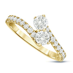 Gold 1ct TDW Round-Cut Diamond 4-Prong, 2-Stone Engagement Ring - Handcrafted By Name My Rings™