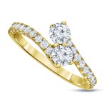 Gold 1ct TDW Round-Cut Diamond 4Prong 2-Stone Engagement Ring - Handcrafted By Name My Rings™