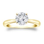 Gold 1ct TDW Round Cut Diamond Solitaire Engagement Ring - Handcrafted By Name My Rings™