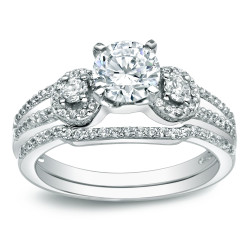 Gold 1ct TDW Round Diamond Bridal Ring Set - Handcrafted By Name My Rings™