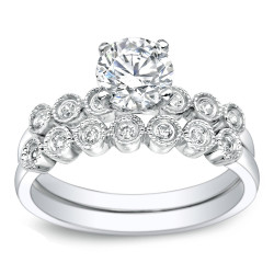 Gold 1ct TDW Round Diamond Bridal Ring Set - Handcrafted By Name My Rings™