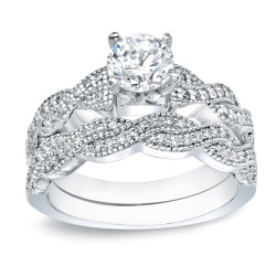 Gold 1ct TDW Round Diamond Bridal Ring Set - Handcrafted By Name My Rings™