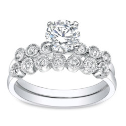 Gold 1ct TDW Round Diamond Bridal Ring Set - Handcrafted By Name My Rings™