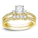 Gold 1ct TDW Round Diamond Bridal Ring Set - Handcrafted By Name My Rings™