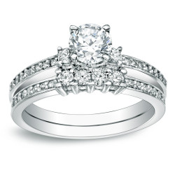 Gold 1ct TDW Round Diamond Bridal Ring Set - Handcrafted By Name My Rings™