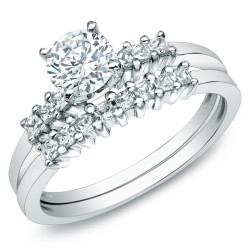 Gold 1ct TDW Round Diamond Bridal Ring Set - Handcrafted By Name My Rings™