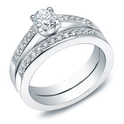 Gold 1ct TDW Round Diamond Bridal Ring Set - Handcrafted By Name My Rings™