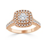 Gold 1ct TDW Round Diamond Double Halo Engagement Ring - Handcrafted By Name My Rings™