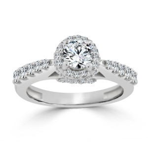 Gold 1ct TDW Round Diamond Halo Engagement Ring - Handcrafted By Name My Rings™